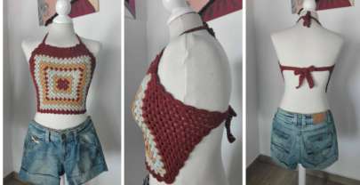 Top granny square multi color en crochet