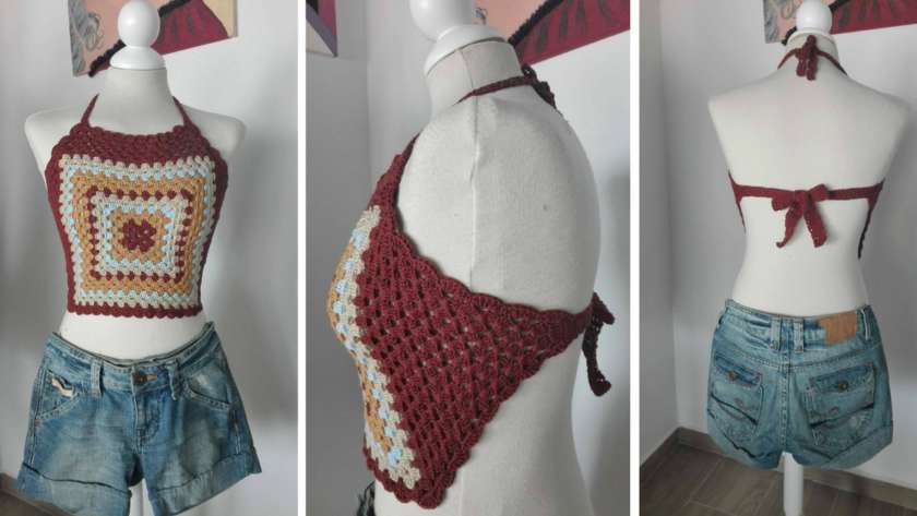 Top granny square multi color en crochet