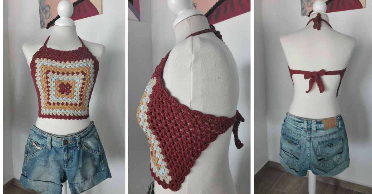 Top granny square multi color en crochet