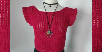 Blusa burdeos tejida con puntada dúo de puntos medios