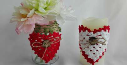 Como decorarar vela y tarro para san valentin con crochet